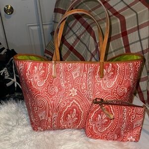 ETRO Paisley coated fabric tote orange color EUC